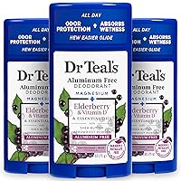 Dr Teal's Aluminum Free Deodorant, Elderberry & Vitamin D with Essential Oils, 2.65 oz (Pack of 3)