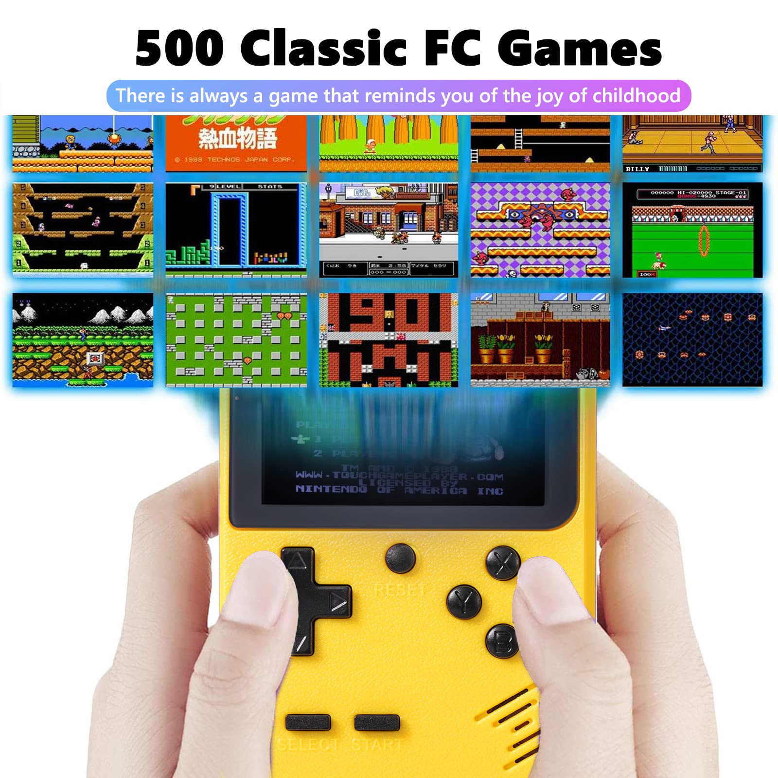 Ormosiat Retro Mini 500 Non-Repeating Classic FC Games Portable Video Handheld Game Console.3.0-inch Screen.1020mAh (500_Yellow)