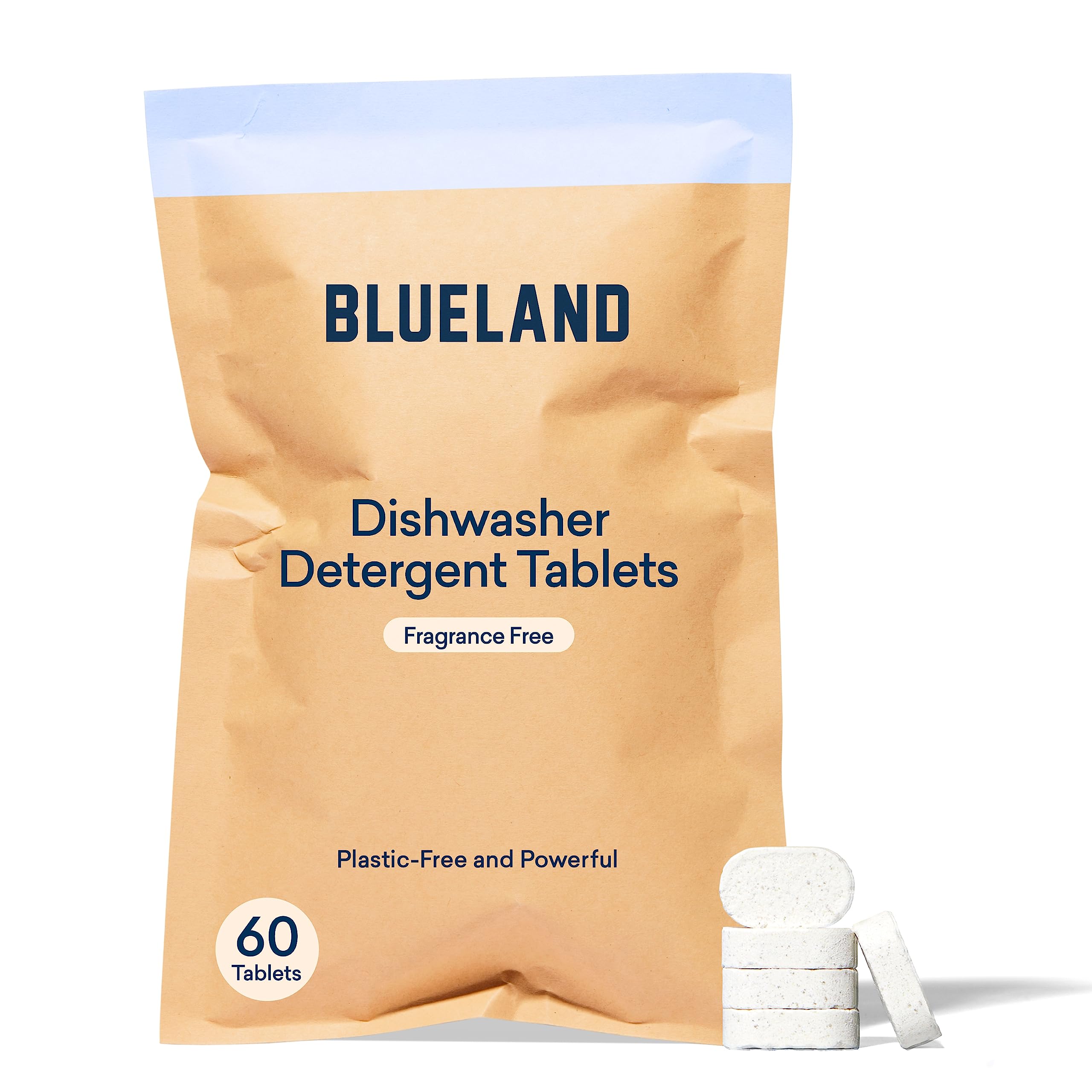 BLUELAND Dishwasher Detergent Tablet Refill 1 Pack, 60 Count - Plastic-Free Alternative to Liquid Pods or Sheets - Natural, Sustainable, Eco Friendly Dishwasher Detergent - 60 Washes