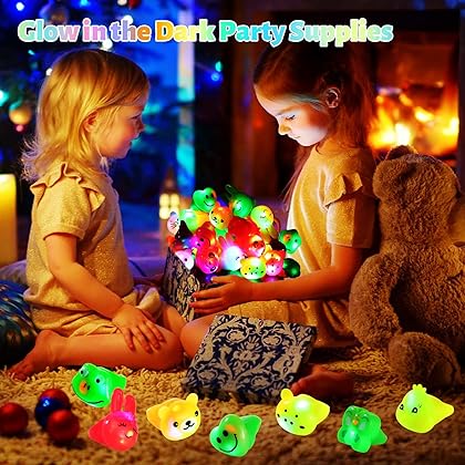Mikulala 36 Pack Kids Birthday Party Favors,Goodie Bag Stuffers LED Light Up Rings Bulk Toys,Glow in The Dark Party Supplies,Classroom Prizes Cute Animal Treasure Box for Kids