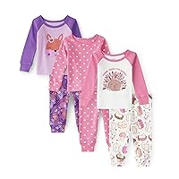 The Children's Place Baby Girls' and Toddler Long Sleeve Top and Pants Snug Fit 100% Cotton 4 Piece Pajama Set