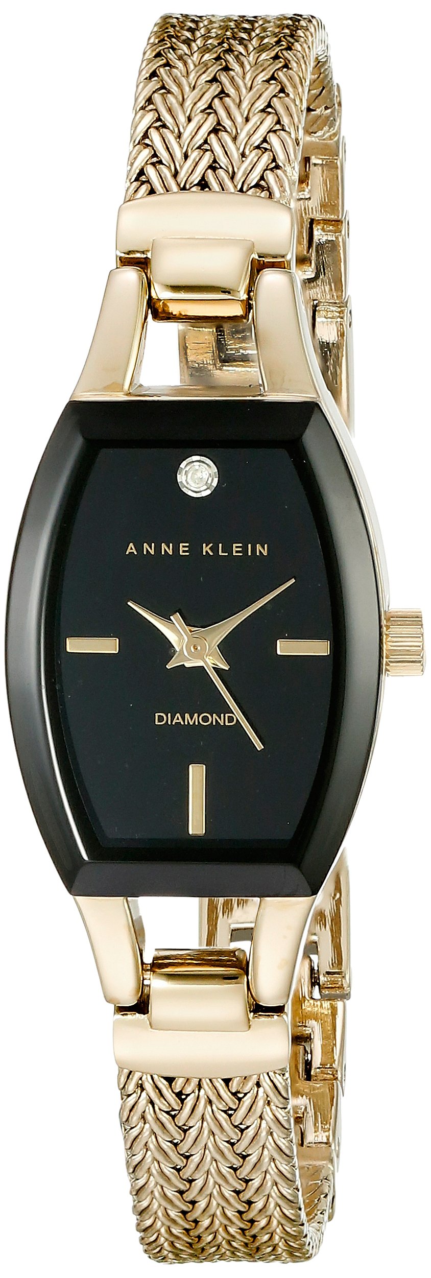 Anne Klein Women's AK/2184BKGB Diamond-Accented Dial Gold-Tone Mesh Bracelet Watch