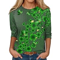 Womens Fashion Printed 3/4 Sleeve Womens Tops Round Neck St. Patrick's Day Blouse Casual Lightweight Womens Tops