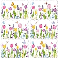 Spring Tulip Placemats Set of 6 Summer Plastic Place Mats Lavender Table Mats Lavender Tulip Holiday Kitchen Placemats for Indoor Outdoor Spring Flower Party Dining Table Decoration