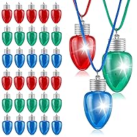 Yinkin Christmas Bulb Light up Necklace LED Flashing Necklaces Craft DIY Flashing Christmas Accessory for Kids Xmas Party Favors Stocking Stuffers Christmas Tree Decoration Party Supplies (30 Pcs)