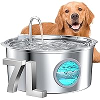 Dog Water Fountain for Large Dogs: 1.8Gal/7L Stainless Steel Pet Drink Dispenser - Automatic Filtered Puppy Metal Bowl - Quiet Animal Watering Machine Indoor - Auto Big Cat&Kitty Waterer Fountains