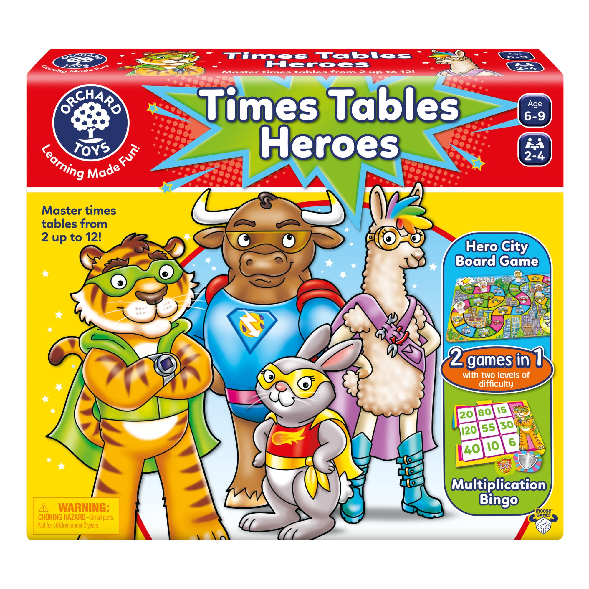 Orchard Toys Moose Games Times Tables Heroes. an exciting Multiplication Game , Superhero Play. for Ages 6-9 and for 2-4 Players