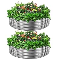 2PCs 2x2x1ft Round Galvanized Raised Metal Garden Bed Kits, Galvanized Metal Raised Garden Bed Large Metal Planter Outdoor for Herbs, Flowers, Vegetables,