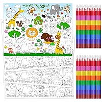 Cinrobiye 20 Pcs Jungle Wild Animals Coloring Poster Pack with 20 Stacking Crayons,Safari Zoo Party Favor Set Coloring Poster Kids Craft Art Kit for School Craft Classroom Activities Supply (Jungle)