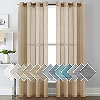 H.VERSAILTEX Linen Curtains Natural Blended Curtain Panels for Living Room/Light Reducing Linen Semi Sheer Curtains 84 inch Length 2 Panels Set Nickel Grommet Window Panels, 52