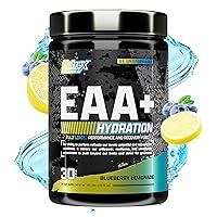 Nutrex Research EAA Hydration | EAAs + BCAA Powder | Muscle Recovery, Strength, Muscle Building, Endurance | 8G Essential Amino Acids + Electrolytes | Blueberry Lemonade 30 Servings
