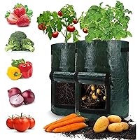 2 Pack Potato Glow Bags Irated Fabric Pot Garden Growing Bag Heavy Duty Thick Tomato Planter Bag Potato Grower with Flap and Handle - Green 10 Gallon