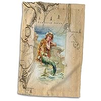3D Rose Print of Vintage Map Outer Banks with Mermaid TWL_204851_1 Towel, 15