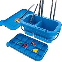 U.S. Art Supply 16 Hole Multi-Function Paint Brush Washer, Cleaner and Holder, 18 Palette Wells, Lid Plastic - Clean, Dry, Rest, Store, Hold Artist Brushes - Cleaning Acrylic, Watercolor, Oil Painting