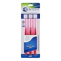 Brilliant Oral Care Adult Toothbrush with Soft Bristles, Round Head, and All-Around Clean for Teeth and Gums, Red, 3 Pack