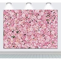 BINQOO 7x5ft Pink Rose Wall Background Mother Day Pink Flowers Backdrops Spring Tea Party Flowers Backdrop Girls Birthday Pink Princess Weeding Bridal Shower Pink Floral Anniversary Ceremony Decor