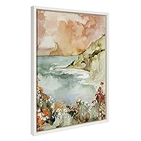 Kate and Laurel Sylvie Landscape 04 Framed Canvas Wall Art by Annie Quigley, 18x24 White, Soft Watercolor Nature Landscape with Lake Art for Wall Décor