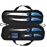 CUDA 6 Piece Knife & Sharpener Set 4 Knives with Corrosion-Resistant Stainless Steel Blade & Non-Slip Grips, 2-in-1 Knife Sharpener & Ballistic Nylon Carry/Storage Case Included