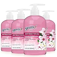 Germ-X Antibacterial Hand Soap, Moisturizing Liquid Hand Wash for Kitchen or Bathroom, pH Balanced & Dermatologist Tested, Jasmine & Cherry Blossom, 12 oz Pump Bottle (Pack of 4)