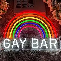 Rainbow Gay Bar Neon Sign, LED Gay Art Rainbow Neon Lights Sign for Wall Decor, USB Powered for Bedroom Man Cave Room Bar Lounge Office Party Christmas Wedding Birthday(16.9 * 11in)