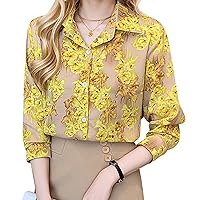 LAI MENG FIVE CATS Women's 2023 Elegant Collared Floral Print Shirt Blouse Casual Button Down Tops
