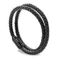 Leather Bracelet For Men | Genuine Wrap Braided Leather Cuff Bangle Bracelet with Magnetic Stainless Steel Clasp For Men/Women