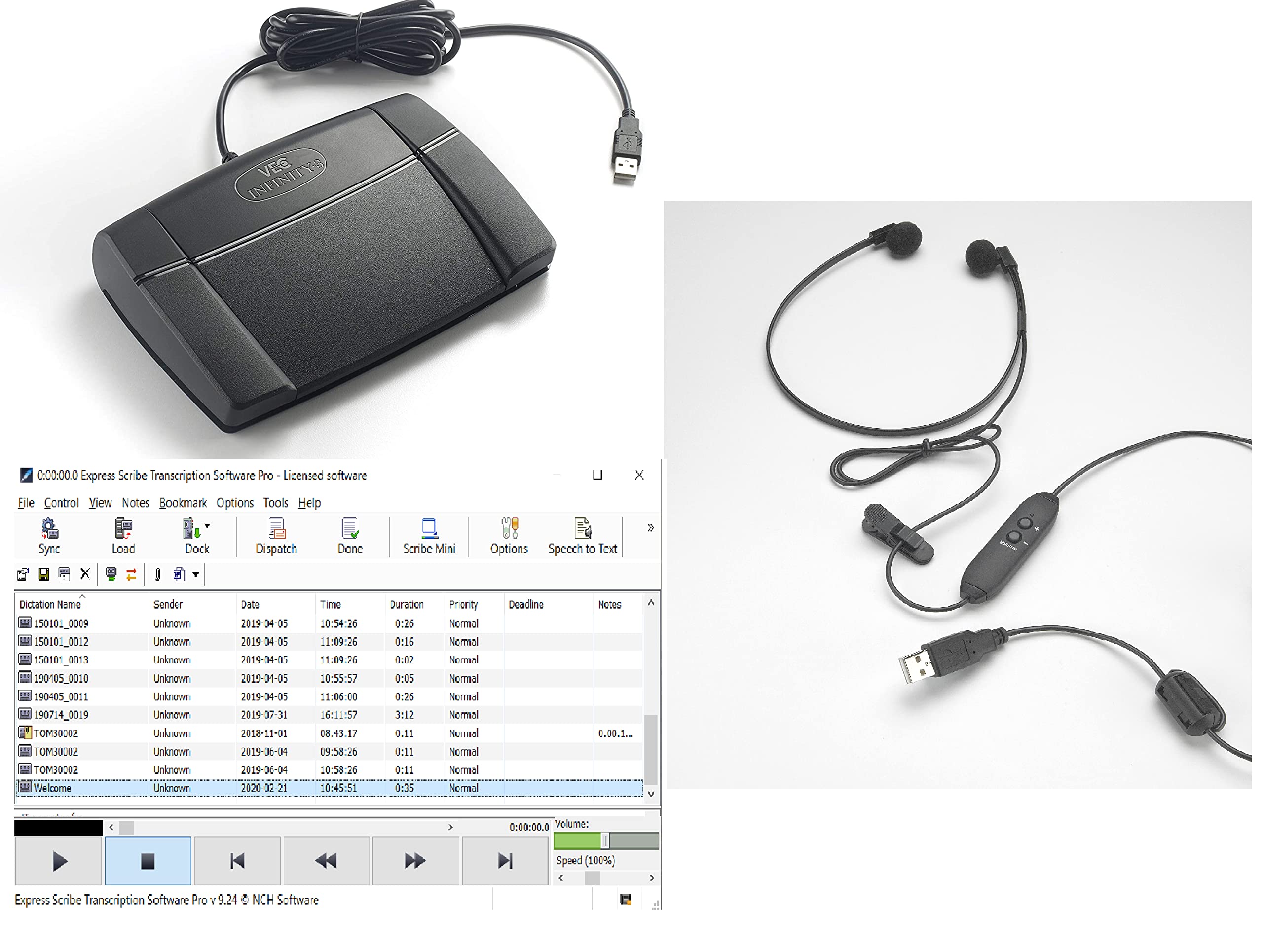 Express Scribe Pro Transcription Kit with USB Foot Pedal & USB Transcription Headset