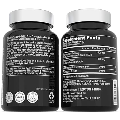 Glucosamine Chondroitin MSM with Turmeric - High Strength Joint Support Supplement for Adults Men & Women - 90 Capsules - 1500mg Glucosamine Sulfate per Serving