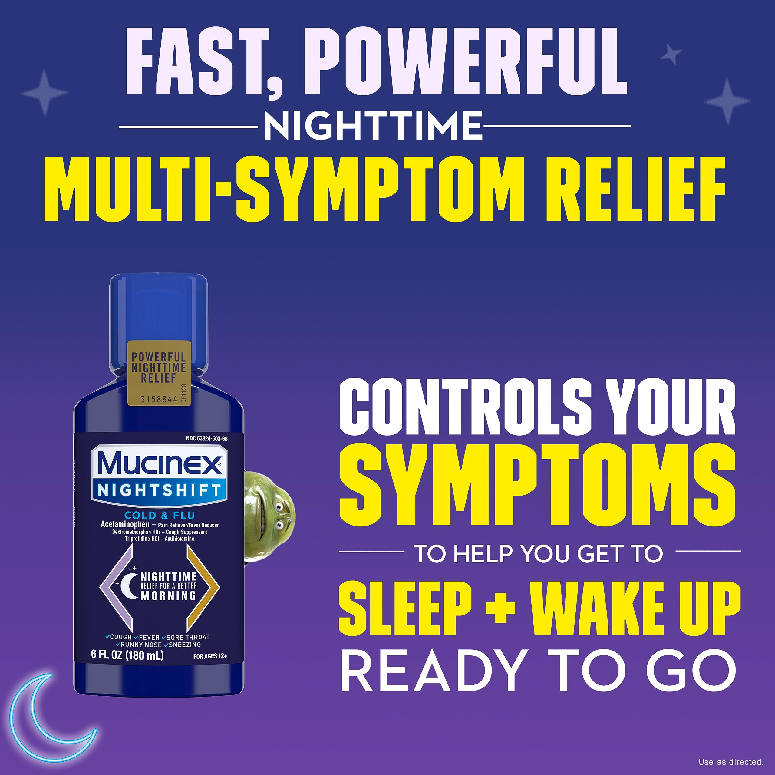 Mucinex Nightshift Cold & Flu Liquid That Relieves Fever/Sneezing/Sore Throat/Runny Nose and Cough, 6 Fl Oz (Pack of 2)