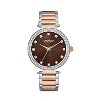 Caravelle New York Rose Gold T Bar Women's Quartz Watch with Brown Dial Analogue Display and Two Tone Stainless Steel Rose Gold Plated Bracelet 45L152