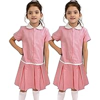 Girls Pack of 2 Uniform School Dress Zip Up Gingham Check Summer Dresses with Matching Scrunchies Age 3-14