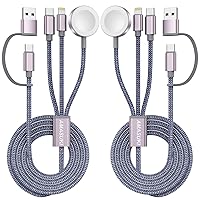 2Pack Upgraded 3 in 2 USB C Cable for Apple Watch Charger iPhone Charger USB C Multi Fast Charging Cable Compatible with iWatch Ultra/SE/9/8/7/6/5/4/3/2/1 & iPhone 15/14/13/12/11/Galaxy S23-4FT