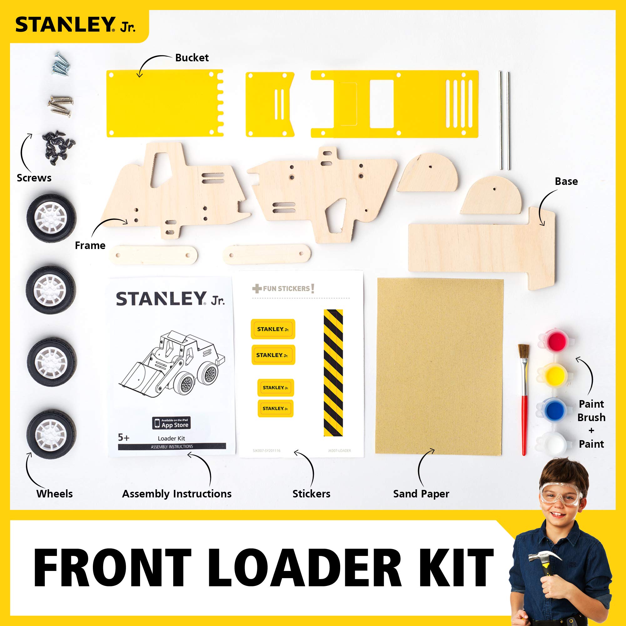 Stanley Jr. Construction Toy Truck Front Loader Wood Craft Kit - DIY Assemble Toy for Kids