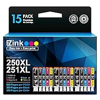 E-Z Ink (TM Compatible Ink Cartridges Replacement for Canon 250 251 XL PGI-250XL CLI-251XL to use with PIXMA MX922 MX920 IX6820 MG5520 MG7520 IP8720 MG6620 MG6320 MG7120 (15 Pack)