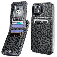 Vaburs Compatible with iPhone 15 Plus Case Wallet with Credit Card Holder, Black Leopard Cheetah Pattern Flip Premium PU Leather Magnetic Closure Shockproof Protective Cover 6.7