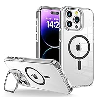 for iPhone 13 Pro Case Clear with Kickstand and Screen Protector - Compatible with MagSafe,21ft Military-Grade Drop Tested,Shockproof Slim Fit Magnetic Crystal Cover - Black