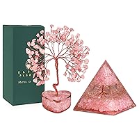 Rose Quartz Healing Crystal Tree with Orgonite Orgone Pyramid for Home and Office Decor, Positive Energy, Wealth, Success, Meditation, Spiritual Gifts for Wome