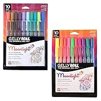 Gelly Roll Moonlight Gel Pens - Opaque Earth & Jewel Colors - Bold Line - 10 Pack & Gelly Roll Moonlight Gel Pens - Bold Line - Assorted Bright Ink - 10 Pack