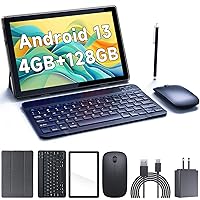 Android 13 Tablet 10 inch Tablets, 4GB RAM 128GB ROM 1TB Expand, 2 in 1 Tablet with Keyboard, Mouse, Case, Stylus, Tempered Film, Quad Core Processor, 8MP Dual Camera, 6000 mAh Battery, 10.1'' HD Tab