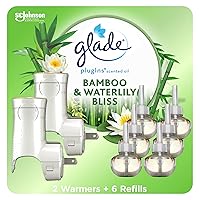 PlugIns Refills Air Freshener Starter Kit, Scented and Essential Oils for Home and Bathroom, Bamboo & Waterlily Bliss, 4.02 Fl Oz, 2 Warmers + 6 Refills