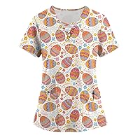 Easter Shirts for Girls, Women's Tops, Tees & Blouses Womens Business Casual Tops Short Sleeve Tops Women's Shirt Easter Printed Blouse Trendy Tunic V-Neck Pocket Loose Tee Trendy (Camel,X-Large)