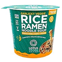 Lotus Foods Garlicky Veggie Rice Ramen Noodle Soup Cup With Freeze-Dried Chunky Veggies, 12.3 Oz