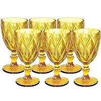 Amber Glasses Goblets Drinkware Set Water Glasses Colored Wine Glasses Set of 6 Drinking Glasses Vintage Glassware Great for Party, Wedding Chirstmas - 12 Ounce