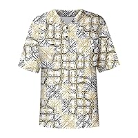 Men's Scrubs Tops Graphic Plus Size Short Sleeve V-Ncek Printed Working Nurse Unifrom with Pocket S-5XL