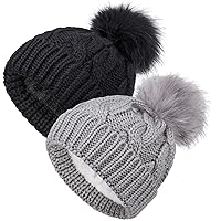 YSense 2 Pack Toddler Kids Winter Warm Fleece Lined Beanie Hats for Boys and Girls Crochet Hairball Knit Cap (3-6 Years)