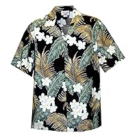 Pacific Legend Mens Tropical Plumeria Fern Leaf Shirt in Black - S