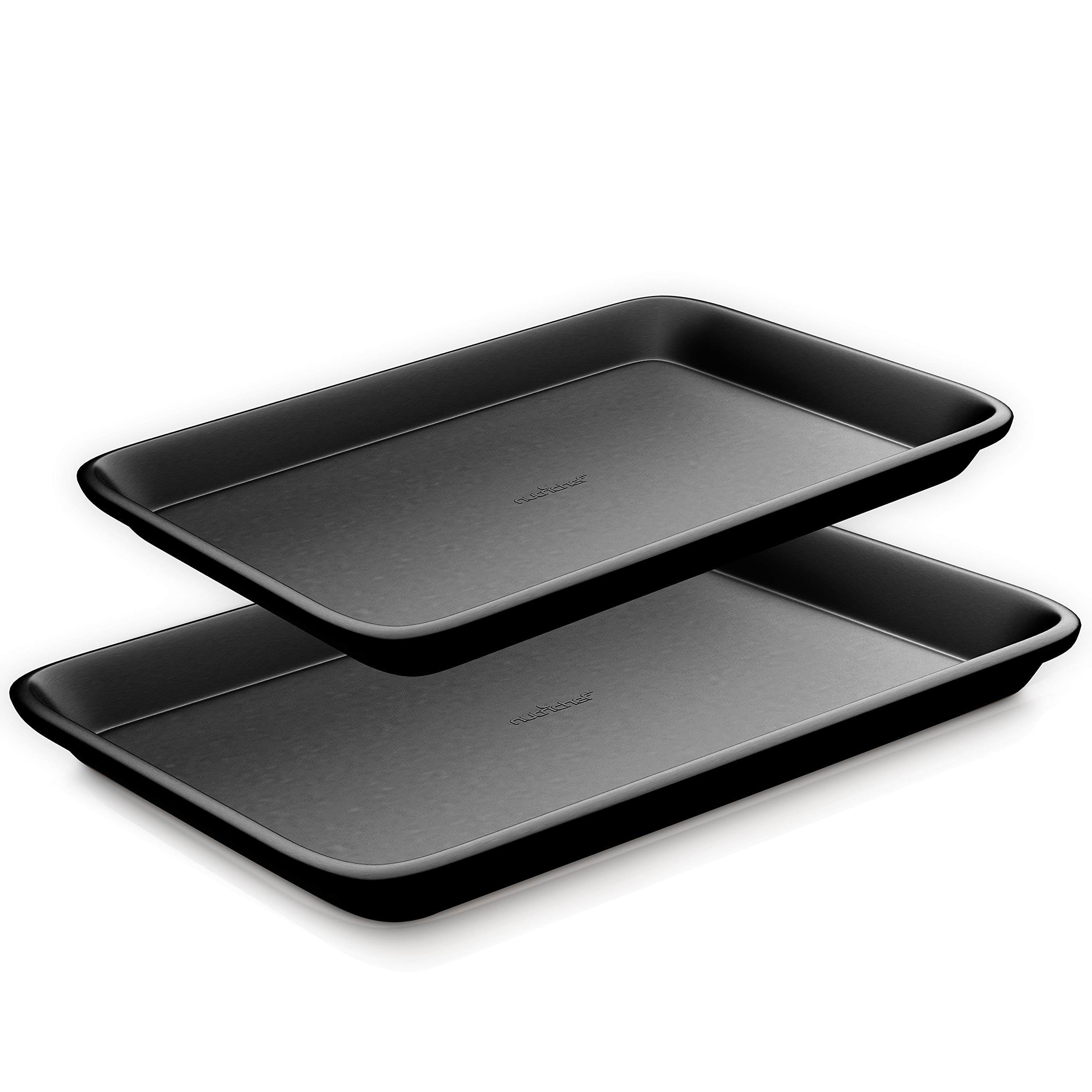 NutriChef Non-Stick Cookie Sheet Baking Pans - 2-Pc. Professional Quality Kitchen Cooking Non-Stick Bake Trays, Black, Pair, Large Bake Pan Size, Medium Bake Pan Size (NC2TRBL.5)