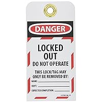NMC LOTAG38-25 Danger Locked Out DO NOT Operate This Lock/TAG May ONLY BE Removed by: Tag - [Pack of 25] 3 in. x 6 in. Vinyl 2 Sided Danger Tag