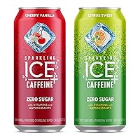 Caffeine Cherry Vanilla Sparkling Water, with Antioxidants and Vitamins, Zero Sugar, 16 fl oz Cans (Pack Of 12) & +Caffeine Citrus Twist Sparkling Water, 16 fl oz Cans (Pack of 12)