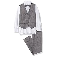 Isaac Mizrahi Boys' 4-Piece Velvet Vest Set, Gray, 7